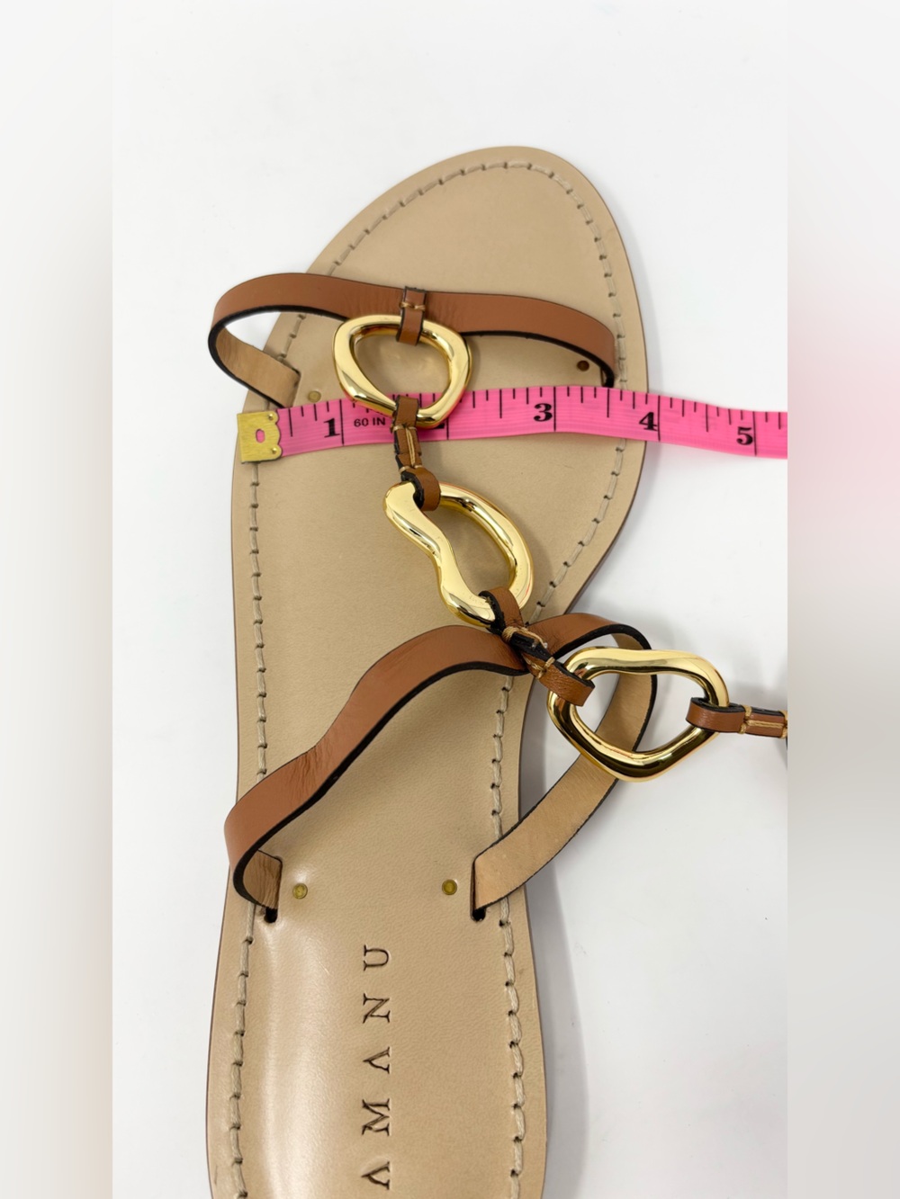 AMANU The Bazaruto Embellished Leather Sandals Cognac Gold Size 40 / 10 NWT - Picture 16 of 16
